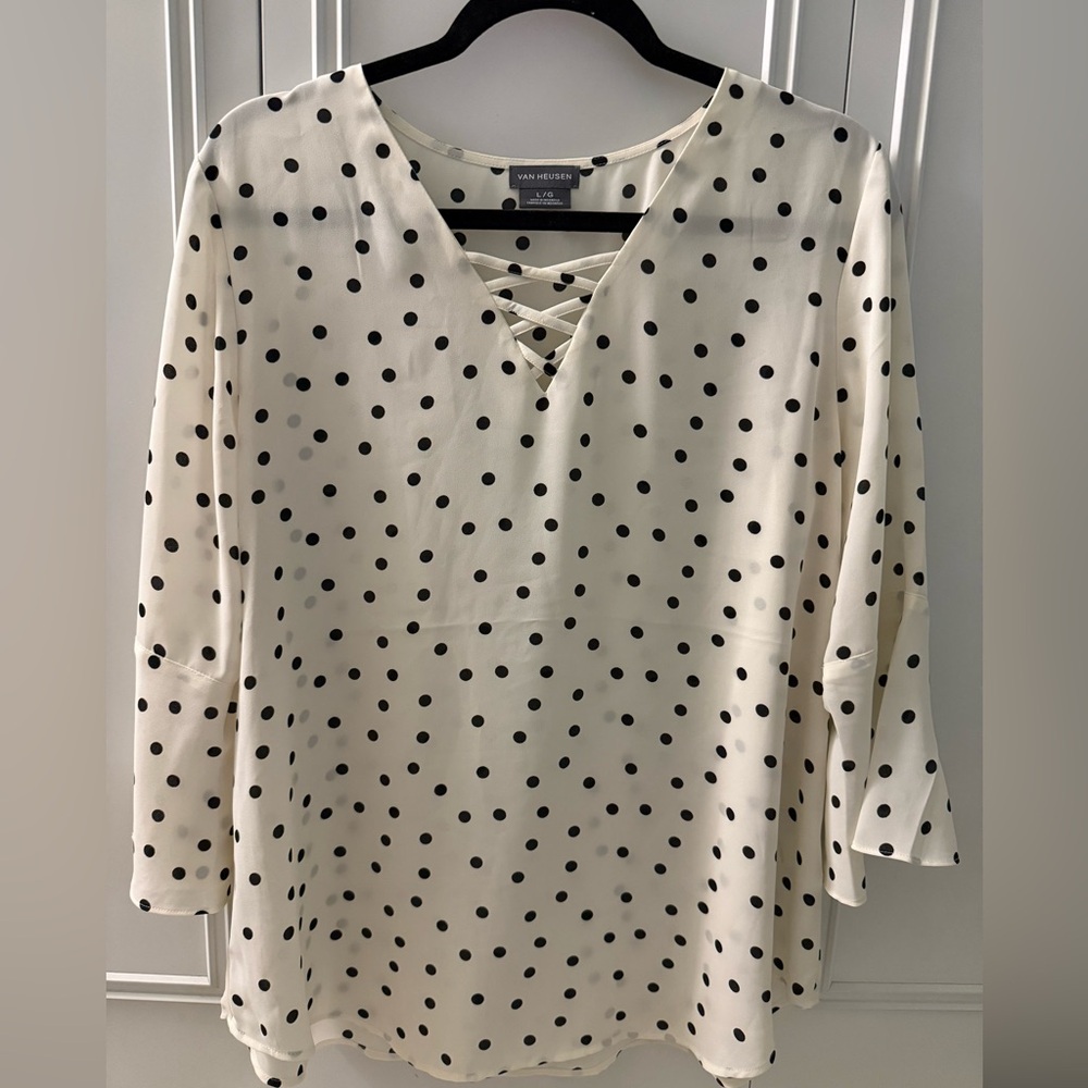 Van Heusen Women's Polka Dot Top - Black and White